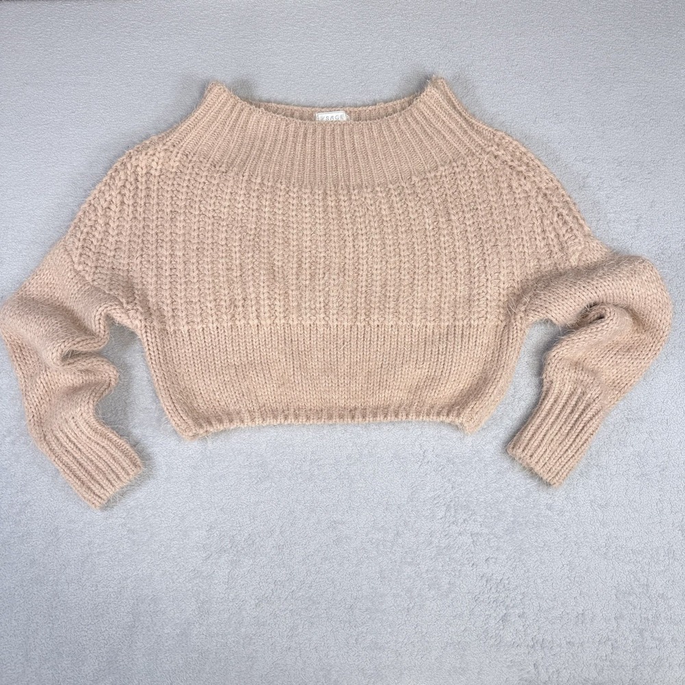 SAGE The Label S/M Blush Chunky Knit Cropped Mock Neck Sweater